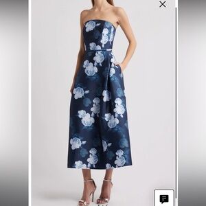 Sachin + Babi Navy Floral Strapless Dress